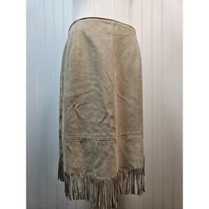 Zebra Leather Canada Tan Suede Leather Fringe Skirt Women's 6 Western Vintage